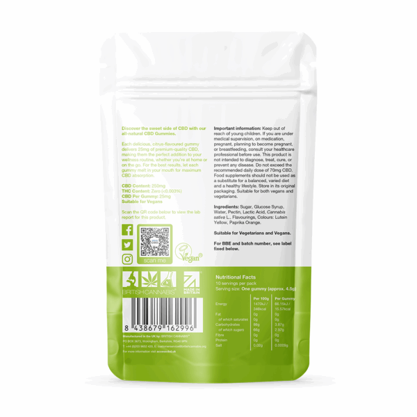CBD Gummies UK Citrus 250mg (10x25mg)